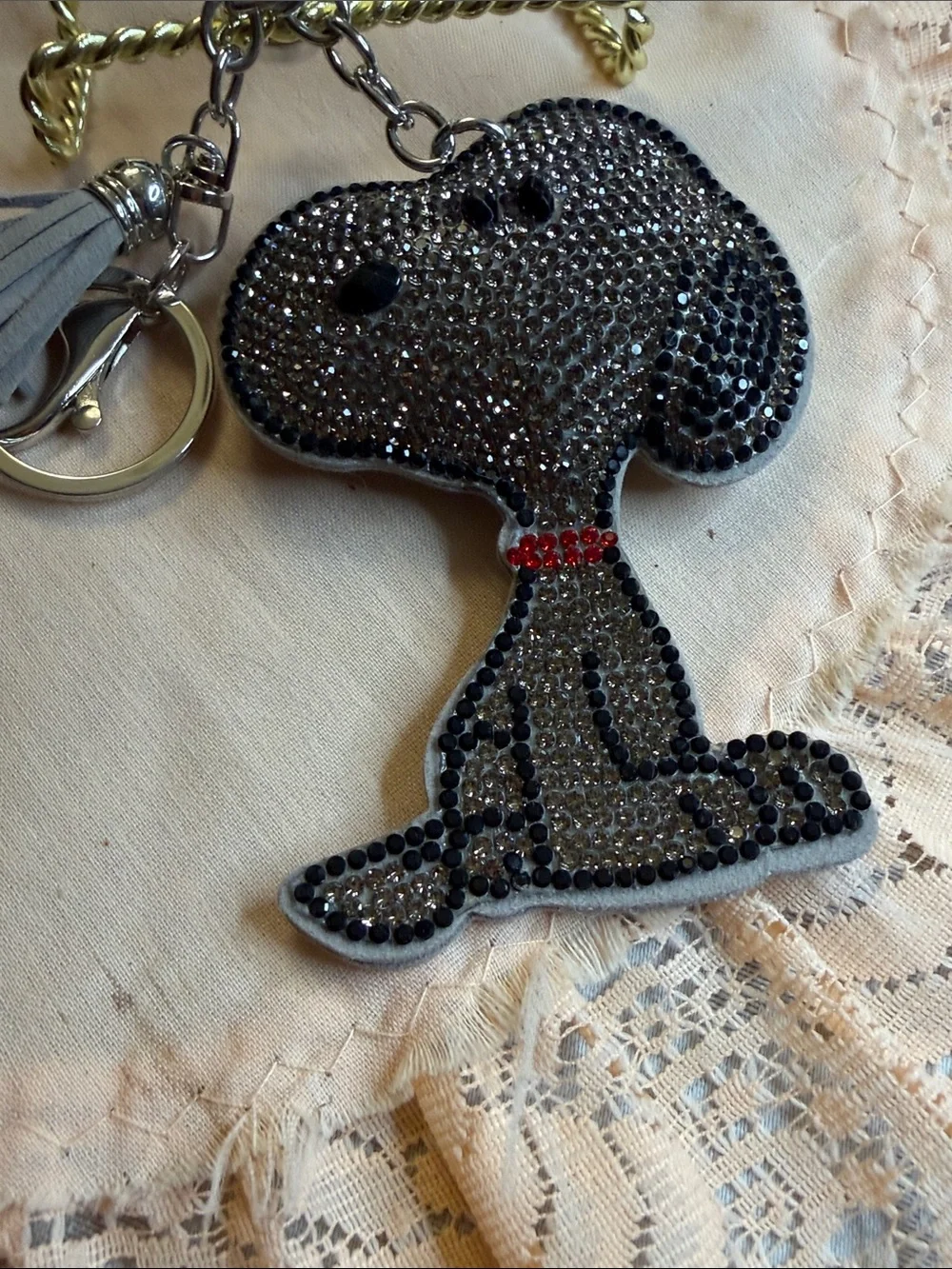 Rhinestone Dog Keychain Charm - Gray